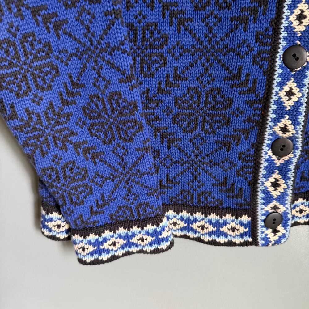 Vintage L.L. BEAN Women's Med Cotton Knit Fair Isle Blue Button Up Sweater Retro - Picture 11 of 11